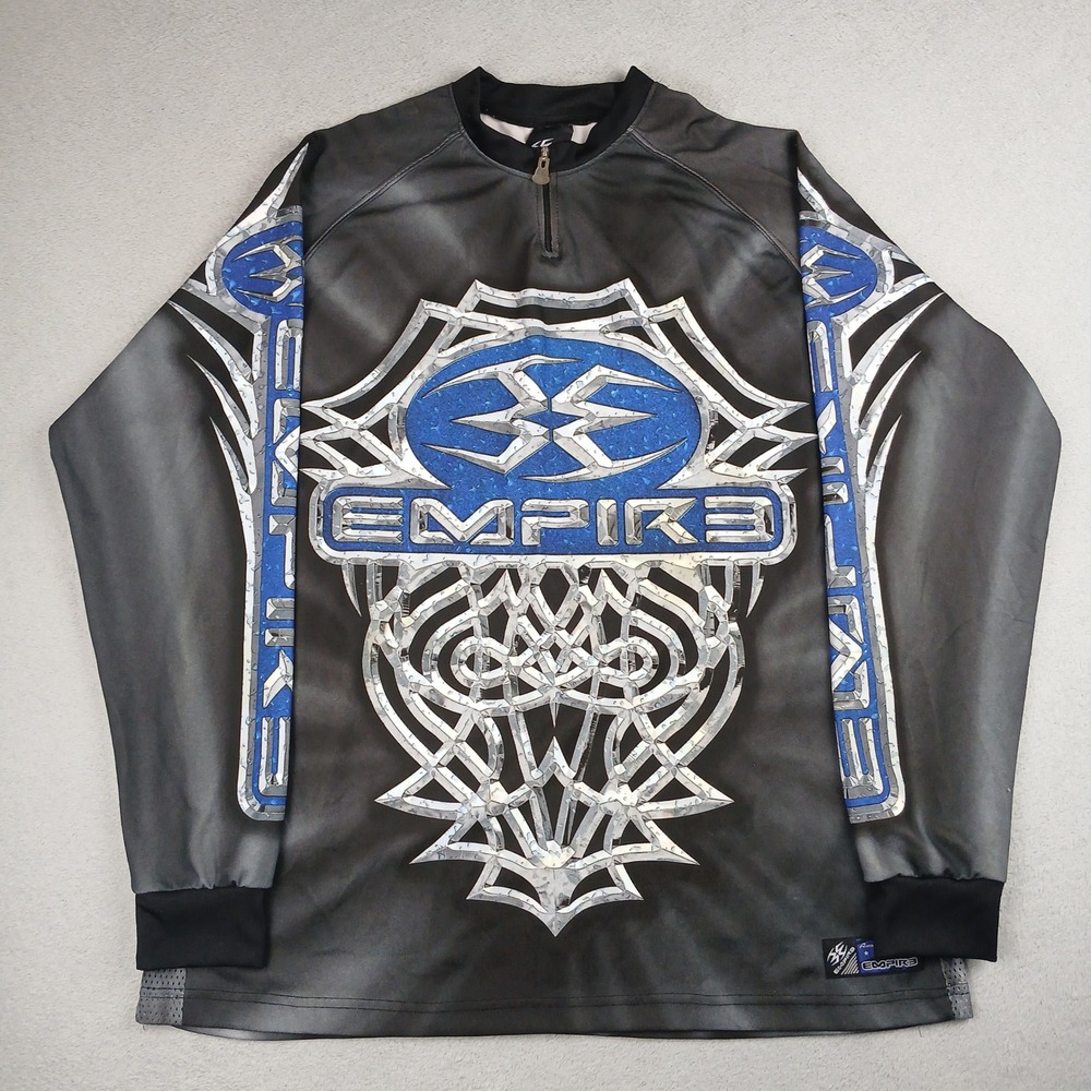 Empire Paintball Jersey Mens XL Grey Blue Graphic Quarter Zip Long Sleeve